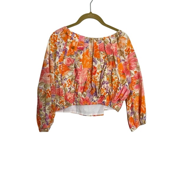 Zara Floral Bubble Crop Top Small - Picture 4 of 6